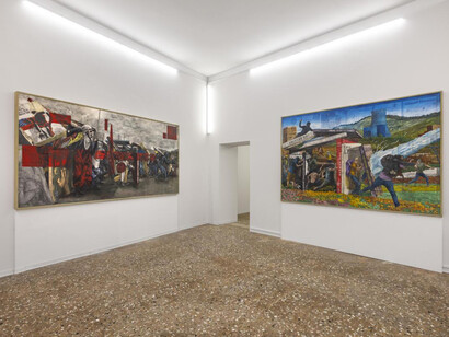 Andrea Mastrovito, Quando il cielo finisce, veduta dell’esposizione. Cortesia della Galleria Michela Rizzo
