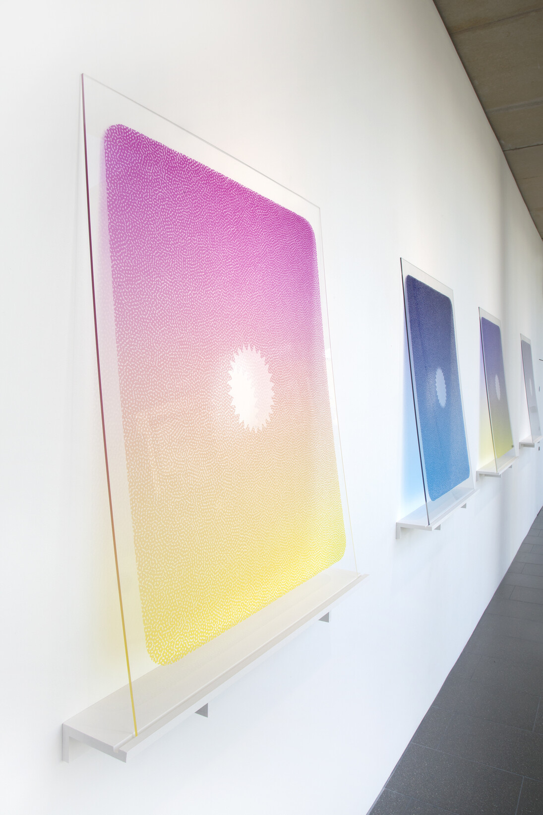 Bridget Smith, Sunset Filters (series), 2015, digital print on perspex, wood shelf, Courtesy Focal Point Gallery, Photo: Manuela Barczewski
