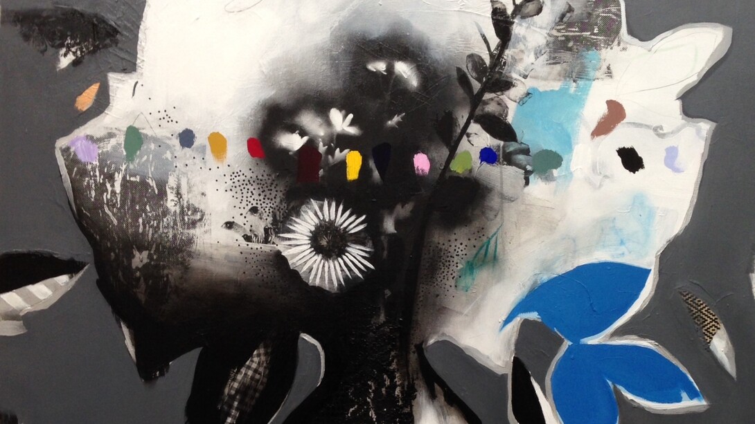 Emily FillerBlack and White and Rainbow Bouquet II, 2016mixed media on canvas122 x 122 cm, 48 1/8 x 48 1/8 in. Courtesy of Rebecca Hossack