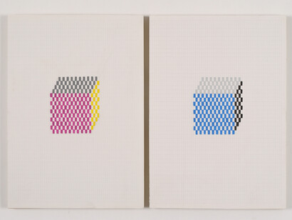 Vanessa Hodgkinson, Cubic Thread (Recto & Verso), 2013, Gouache on paper mounted on marine ply, 15 x 21 x 2 cm