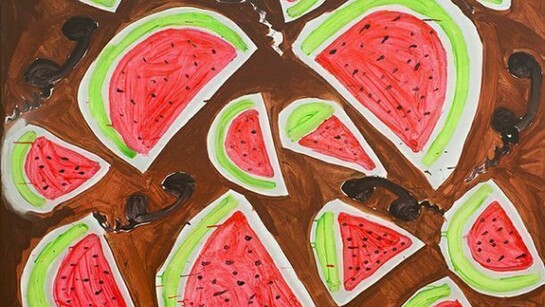 Katherine Bernhardt, Watermelon and Telephones (detail), 2013, Acrylic on canvas