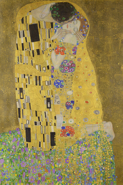 El beso (Der Kuß), 1907–1908, Gustav Klimt, pintura al óleo (detalle). Expertos consideran que esta pintura representa al artista y a Emilie Flöge como amantes