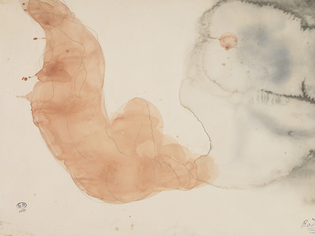 Auguste Rodin, Nude Seen From Behind, Arms Raised, n.d., Pencil and watercolour, © Musée Rodin, D. 4559. Exposition organisée en collaboration avec le musée Rodin. Courtesy of National Gallery of Denmark
