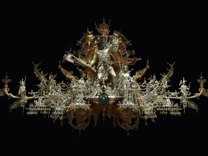 Kris Kuksi. Horus as Moon God, 2017. Mixed media assemblage, 19 x 35 x 6 inches, 48.3 x 88.9 x 15.2 cm. Inv# JL2902