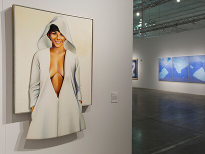 Installation view, Made in California: Selections from the Frederick R. Weisman Art
Foundation, at Mana Wynwood, December 1, 2015. Photo by E. Lee Smith.
[Foreground: Mel Ramos, The White Hood, 1967. Oil on canvas, 47 x 30 ¼ x 1 7/8 in.]
