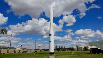 LGM-30G Minuteman III Missile and Transporter/Erector at Malmstrom AFB Museum in Montana, USA