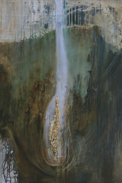 Silvia Canton, Crisalide, dettaglio, tecnica mista su tela con applicazione di sughero, 110x110, 2019