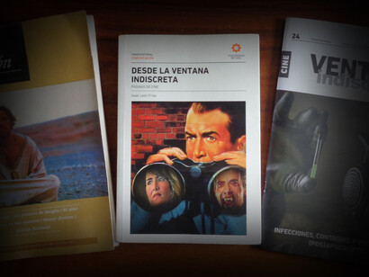 Libro de Isaac León Frías y dos importantes revistas de cine donde publicó artículos (Fotografía de Gianmarco Farfán Cerdán)
