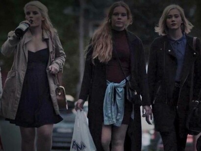 In a scene from the Norwegian show Skam, teenagers are walking and drinking on their way to a party