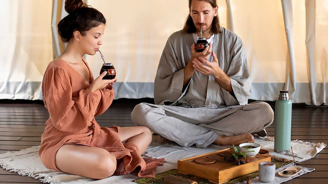 People embracing yerba mate tea as a spiritual practice, guided by online gurus and virtual healing