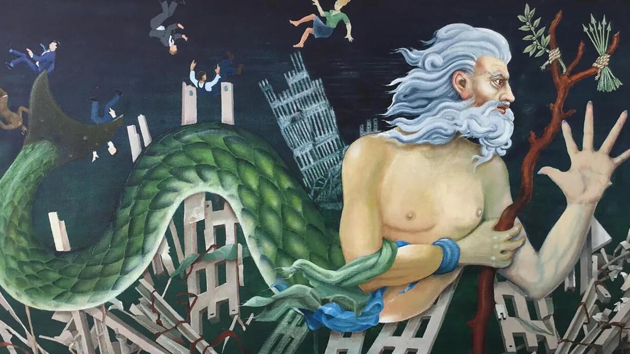 John Kindness, Poseidon in lower Manhattan (detail). Courtesy of Molesworth Gallery