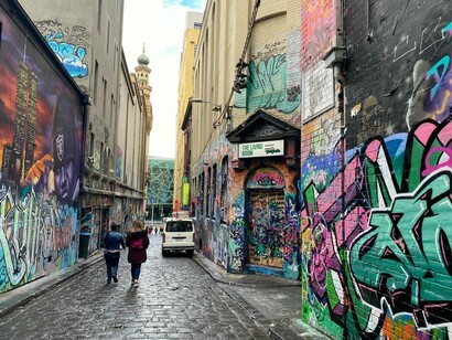 The vibrant pathway of Hosier Lane in Melbourne, Australia