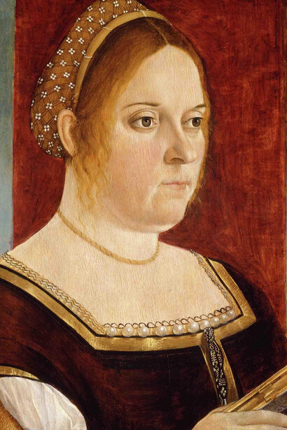 Vittore Carpaccio, Porträt einer Frau, die ein Buch hält, 1500-1505. Mit freundlicher Genehmigung der Staatsgalerie Stuttgart