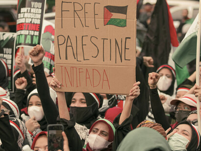 Youth protesting and supporting the rights of Palestinians, highlighting a growing global awareness and solidarity for the cause