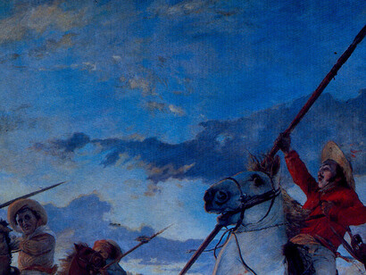 Detalle de «Vuelvan caras» (Michelena, 1890), donde se refleja la acción comandada por José Antonio Páez en Batalla de Las Queseras del Medio (1819) contra 