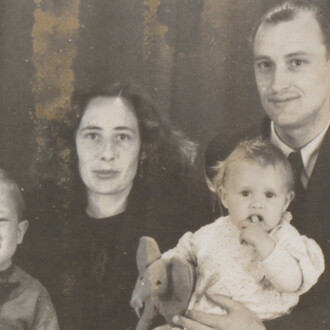 Peter Handke, as a child (left) with his mother Maria, half-sister Monika, and stepfather Bruno Handke (detail), Berlin, May 1948. Courtesy of Literature Museum