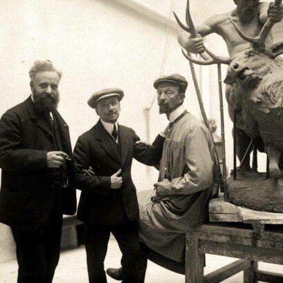 Gabriele D'Annunzio, Clemente Origo e Alberto Franchetti fotografati da Mario Nunes Vais, prima del 1922