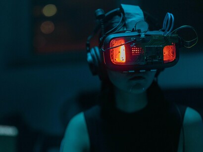 Mulher usa aparelho de realidade virtual. Setores como o turismo, a saúde e a agricultura estão já a adotar tecnologias inteligentes para melhorar a eficiência e a experiência do utilizador