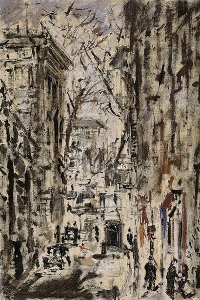 Filippo de Pisis (Ferrara 1896 – Milano 1956), Strada di Parigi, 1938. Olio su tela, cm 73,5 x 54,5. Ferrara, Museo d’Arte Moderna e Contemporanea “Filippo de Pisis”.  