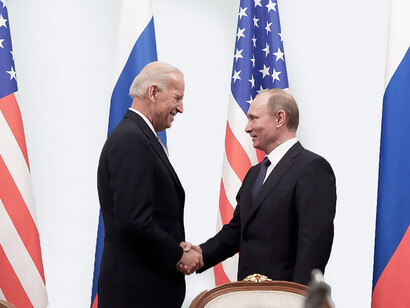 Vice President Joe Biden greets Russian Prime Minister Vladimir Putin at the Russian White House, in Moscow, Russia, March 10, 2011