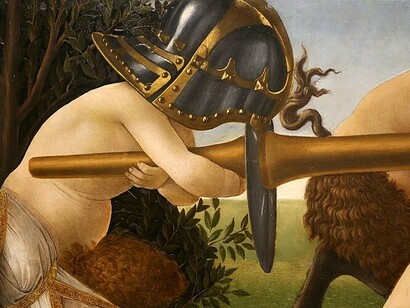 Sandro Botticelli, Il concepimento del Nuovo Mondo (Marte Venere), Londra, National Gallery, particolare 