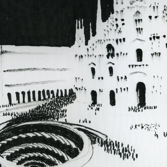 Progetto per una sistemazione della Piazza Duomo di Milano con una piazza a più piani per manifestazioni, 1970