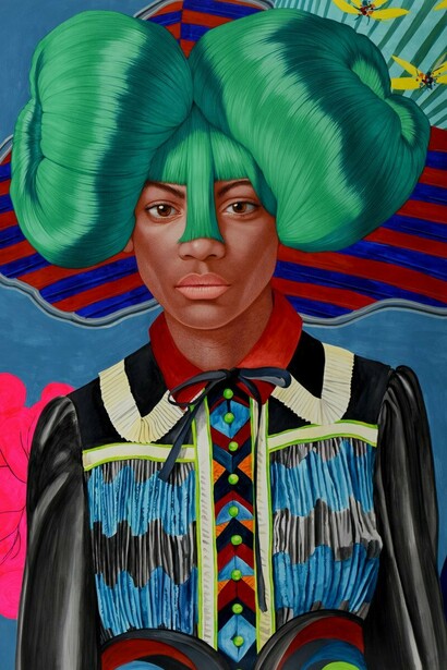 Ángeles Agrela,
Elibeidy (detail), 2023,
acrylic and pencil on paper,
200h x 152w cm,
78.74h x 59.84w in. Courtesy of the artist and Nicodim Gallery