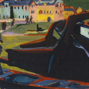 Ernst Ludwig Kirchner
German (also active in Switzerland), 1880–1938
Boats on the Elbe in Dresden (Boote auf der Elbe bei Dresden)
1910 (reworked ca. 1920)
Oil on canvas
24 3/8 x 34 ¾ in. (61.9 x 88.3 cm)
Sidney and Lois Eskenazi Museum of Art, Jane and Roger Wolcott Memorial, Gift of Thomas T. Solley