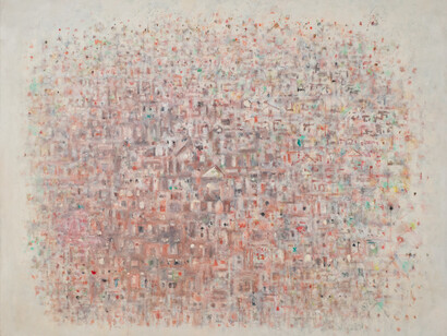 Jacqueline Lamba France, 1910-1993, Sans titre (ville de jour), 1970, signed, titled and dated "LAMBA Ville 1970" verso, oil on canvas, 42 1/8x49 3/4 inches. Courtesy of Weinstein Gallery

