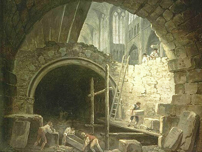 Hubert Robert, La Violation des caveaux des rois dans la basilique de Saint-Denis, en octobre 1793