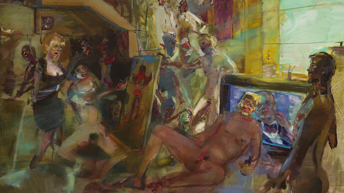 Angela Dufresne, A Real Allegory Of My Artistic And Moral Life (detail), 2014, oil on canvas, 84 by 132 inches. Courtesy of Monya Rowe Gallery, New York