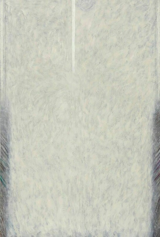 Sam Windett, X-ray (white), 2014, oil, marble dust, sand and charcoal on cotton duck, 149 x 121 cm