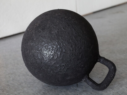 Claudia Cortinez and Carlos Vela-Prado, Cannon, 2013, Cast from a found bouncing ball 
