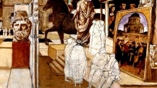 Salvatore Fiume, Bozzetto Andrea Doria, 1952, olio su carta, cm 43x88
