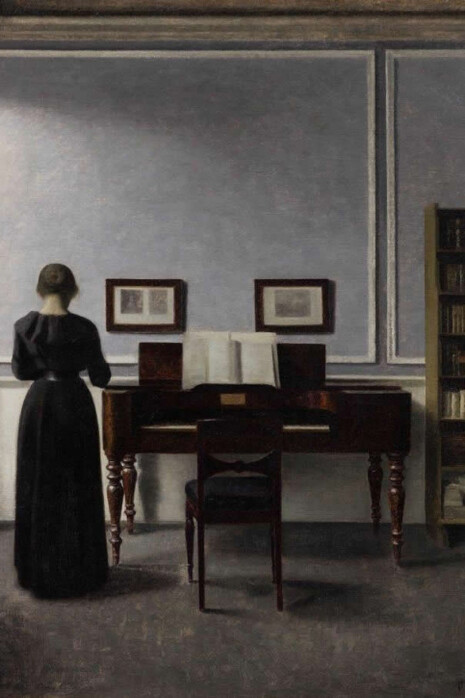 Vilhelm Hammershøi, Interior with Piano and Woman in Black. From the Artist’s Home at Strandgade 30