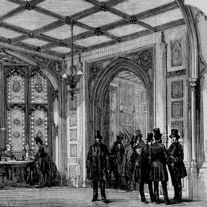 Interior view of the French Parliament’s Chamber of Deputies in Paris, reflecting the political life of 19th–20th century France