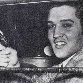 Russell Young, Elvis with Pistol - white and black, diamond dusted