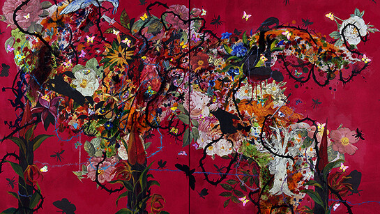 Priyantha Udagedara, Paradise Lost V (2011) Acrylic, Collage and Bandage on Canvas. 152 X 101 cm