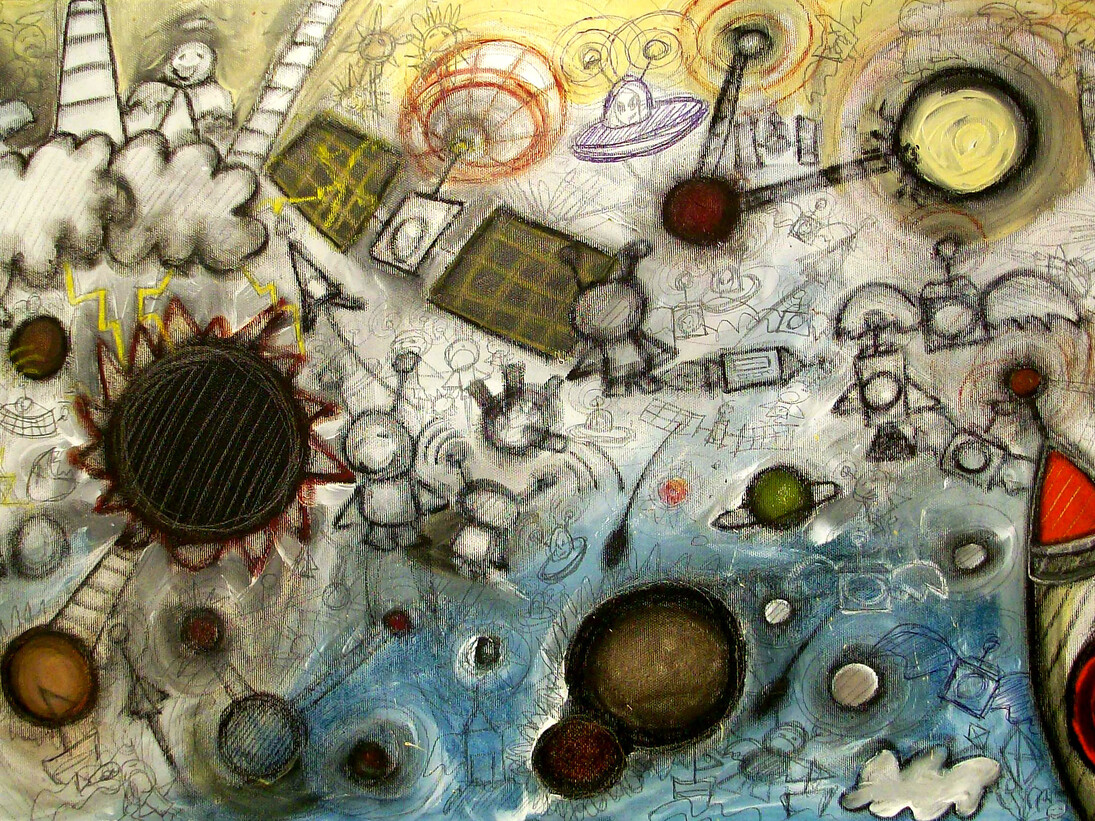 Francesco Zavattari, Il matrimonio fra cielo e paradiso, Pastello extrafine, idropittura, grafite e penna biro su tela, 50 x 80 cm (dettaglio)