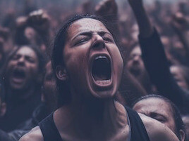 As she flails amidst the frantic crowd, her panic symbolises the larger societal unease felt during the collapse of the housing bubble, a moment where those who thought they were secure found themselves stripped of certainty and grappling with the harsh reality of a broken system