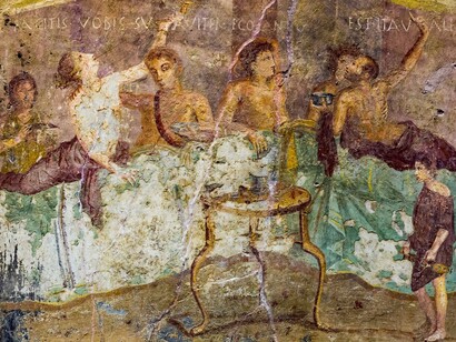 Scena di un banchetto, affresco da Pompei, Museo Archeologico Nazionale di Napoli, Italia