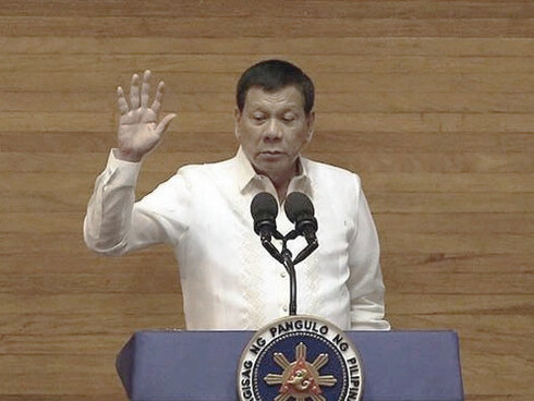 Rodrigo Duterte addresses a crowd with fiery conviction, denouncing foreign interference and defending the sovereignty of the Filipino people