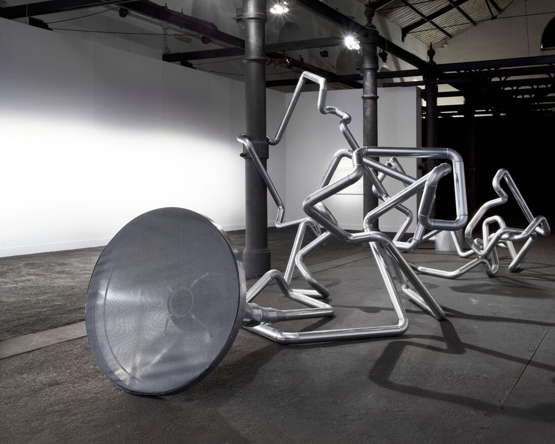 Donato Piccolo, “Butterfly Effect”, 2013 galvanized iron, electric system, butterfly, amplifier, speaker, 16mx5mx4m Photo by S. D`Exea Trombadori installation view at Macro Museum in Rome