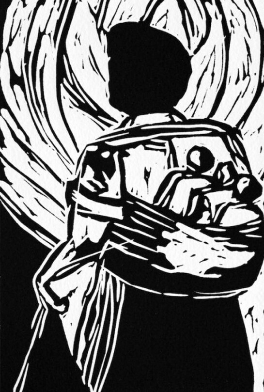 Senzo Shabangu, Detail of Through day and night, Linocut, 2013, 528 x 900