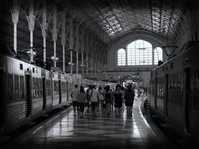 People walking through the station
