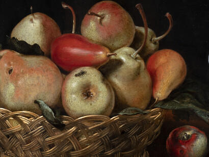 Fede Galizia, Still life with apples, pears, figs and melon, c. 1625-30, detail