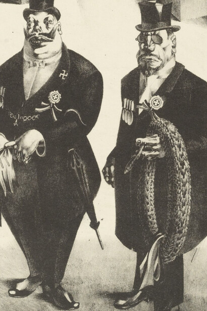 "Glorificación de la asociación de veteranos", litografía, Georg Scholz, 1921