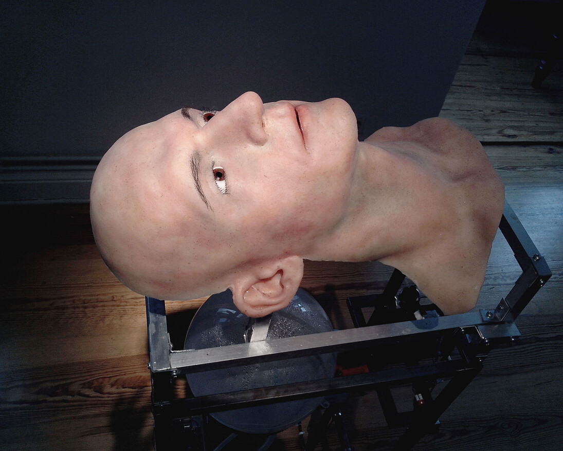 Donato Piccolo, “Leonardo dreams clouds”, 2014, kinetic sculpture, latex, oil, aluminum, smoke machine. motors, electronics, 120 x 45 x 23 cm, photo A. Sabatiello, courtesy Mario Mazzoli Gallery, Berlin