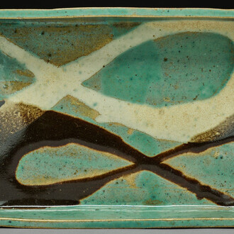 Hamada Shoji, Rectangular stoneware dish with abstract fish design, 1955. Courtesy of Crow Museum of Asian Art