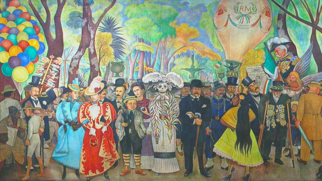 Panel central de "Sueño de una Tarde Dominical en la Alameda Central", mural donde Diego Rivera retrata la vastidad de la cultura mexicana